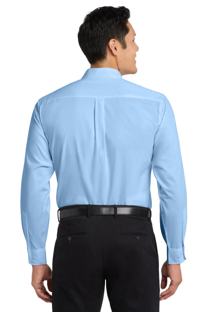 Custom Embroidered Port Authority Woven Shirts in Light Blue/ Light Stone