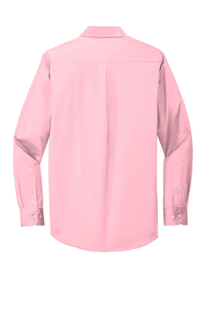 Custom Embroidered Port Authority Woven Shirts in Light Pink