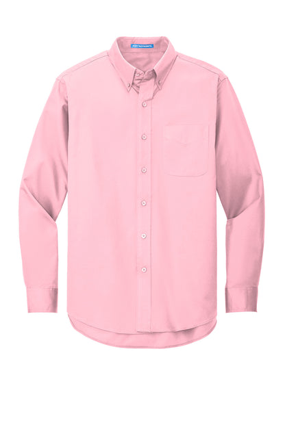 Custom Embroidered Port Authority Woven Shirts in Light Pink