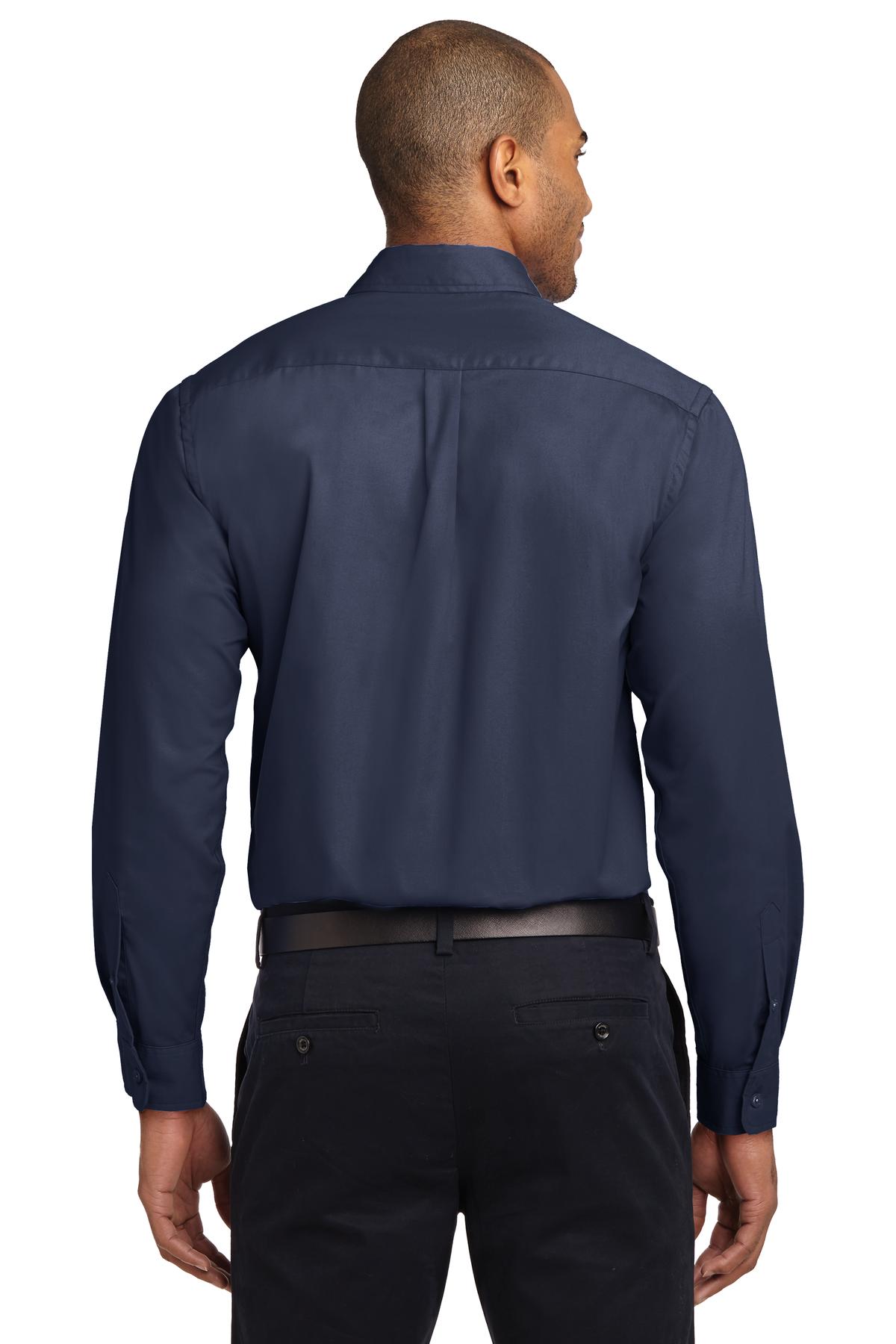 Custom Embroidered Port Authority Long Sleeve Easy Care Shirt S608,Navy/ Light Stone