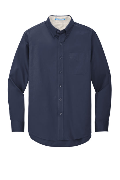 Custom Embroidered Port Authority Woven Shirts in Navy/ Light Stone