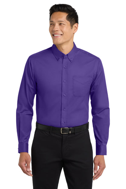 Custom Embroidered Port Authority Woven Shirts in Purple/ Light Stone