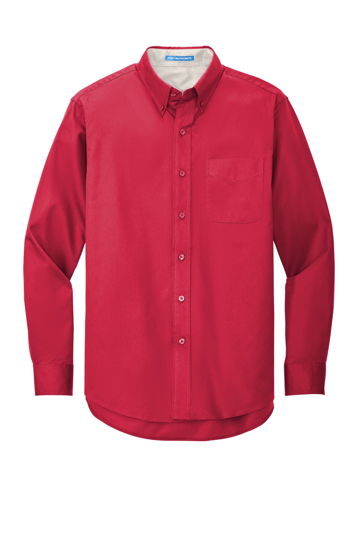 Custom Embroidered Port Authority Woven Shirts in Red/ Light Stone