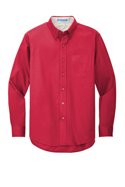 Custom Embroidered Port Authority Woven Shirts in Red/ Light Stone