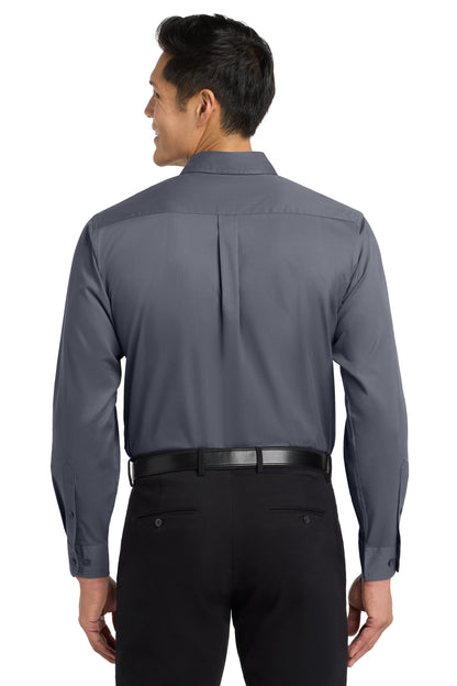 Custom Embroidered Port Authority Woven Shirts in Steel Grey/ Light Stone