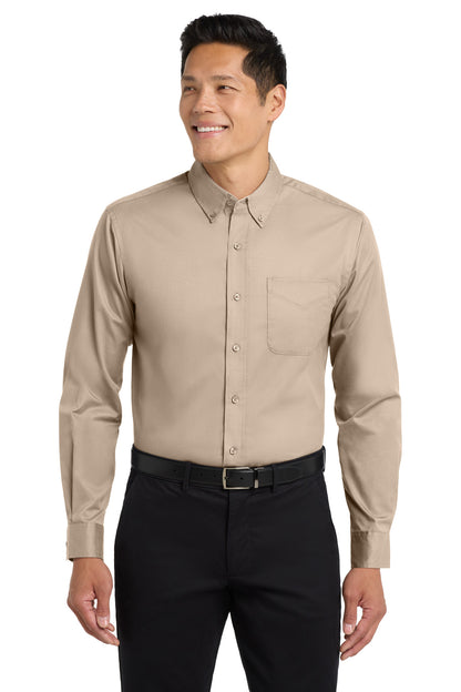 Custom Embroidered Port Authority Woven Shirts in Stone