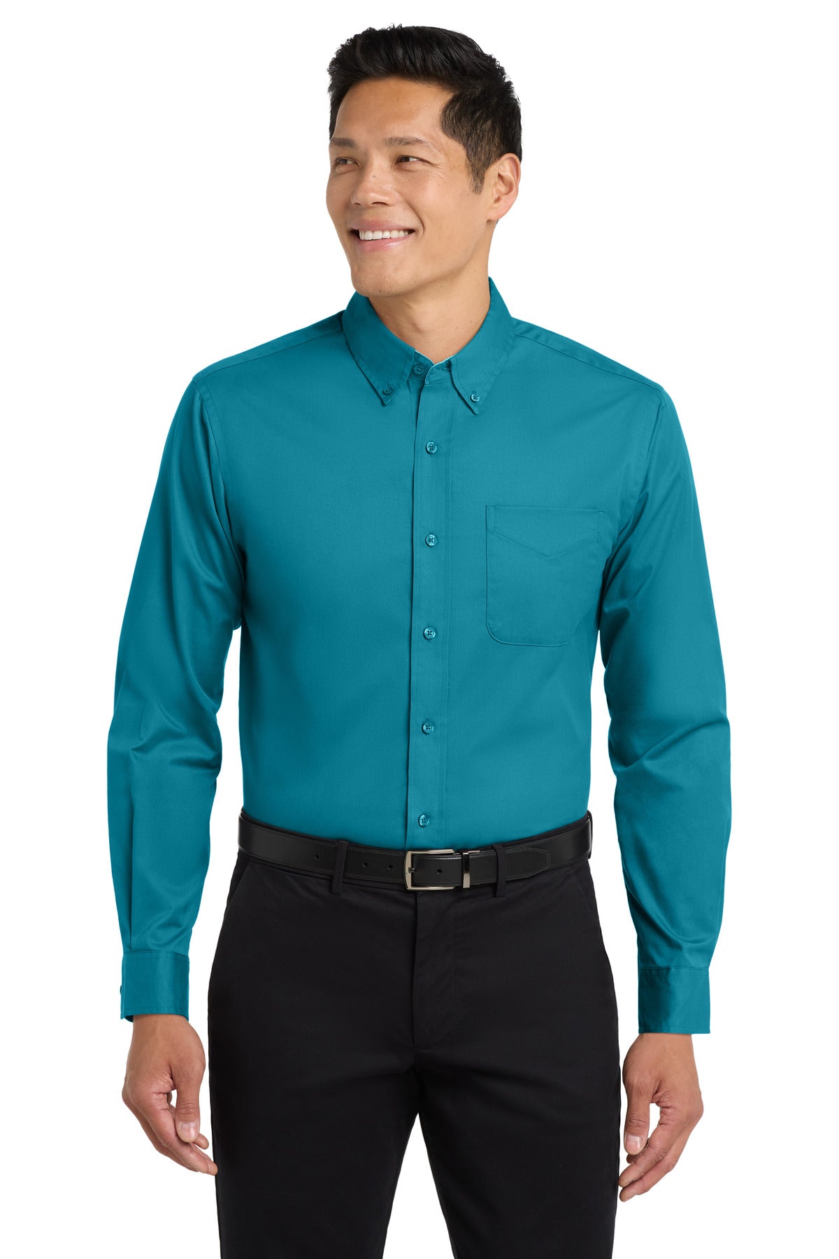 Custom Embroidered Port Authority Woven Shirts in Teal Green