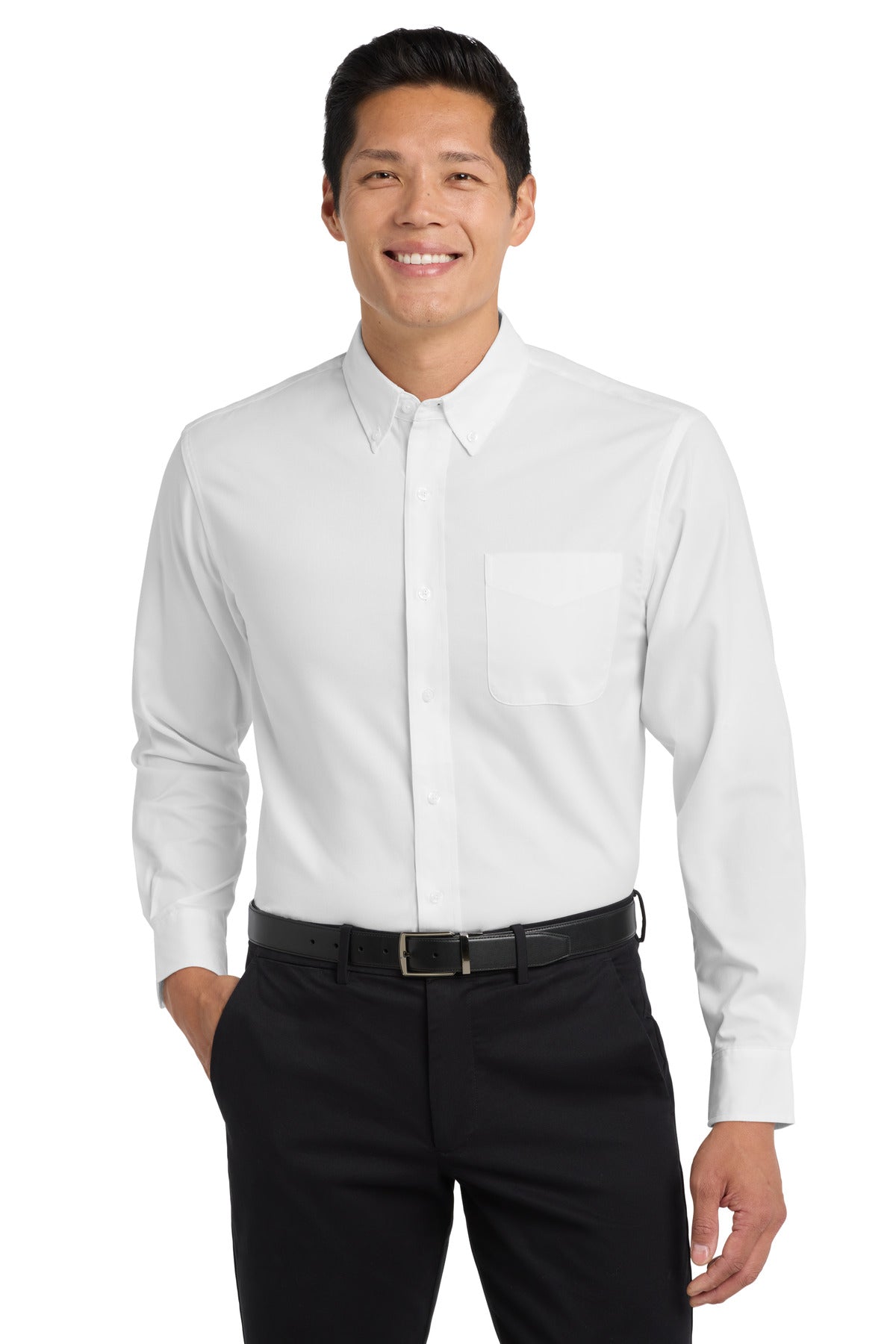 Custom Embroidered Port Authority Woven Shirts in White/ Light Stone