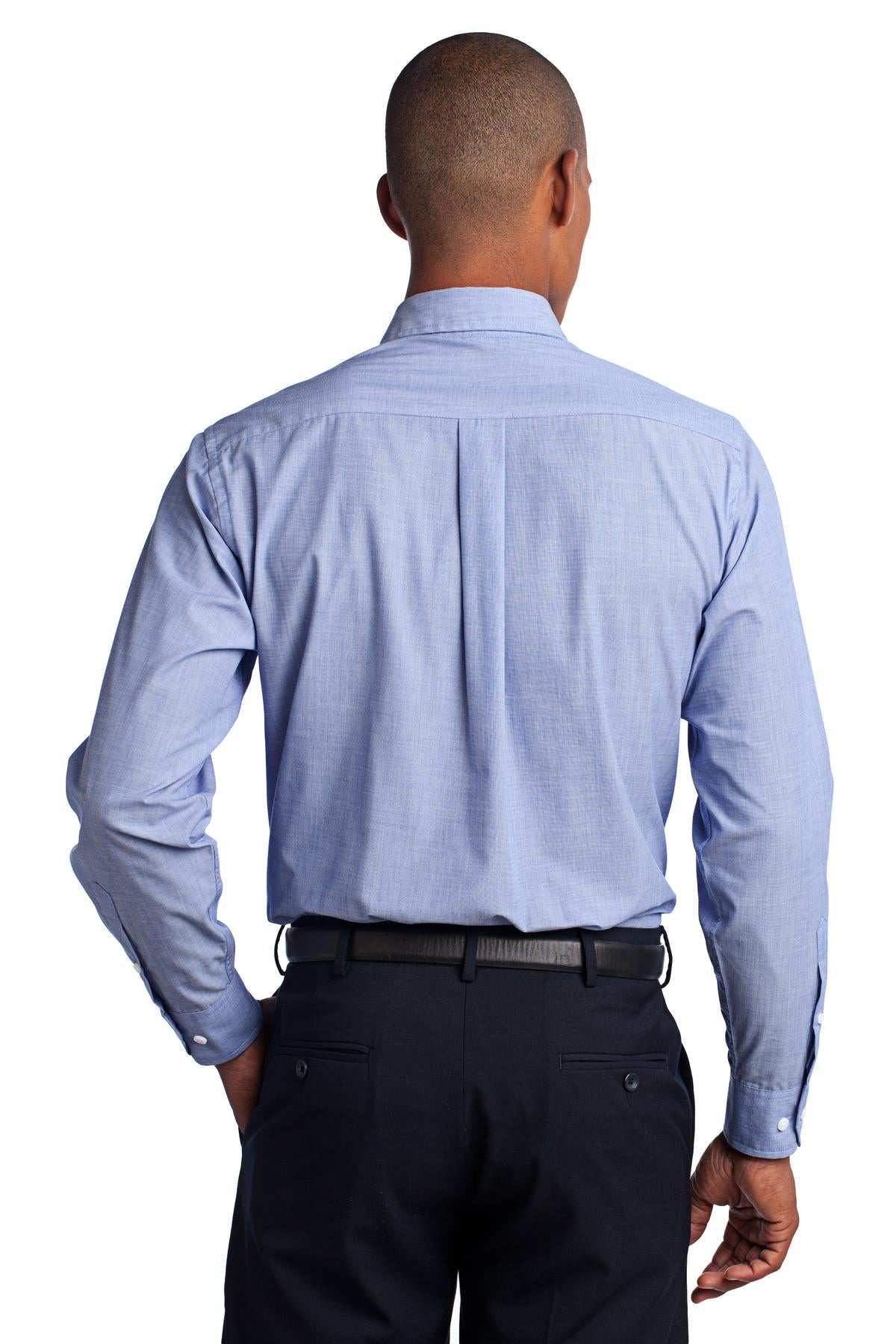 Custom Embroidered Port Authority Crosshatch Easy Care Shirt. S640,Chambray Blue