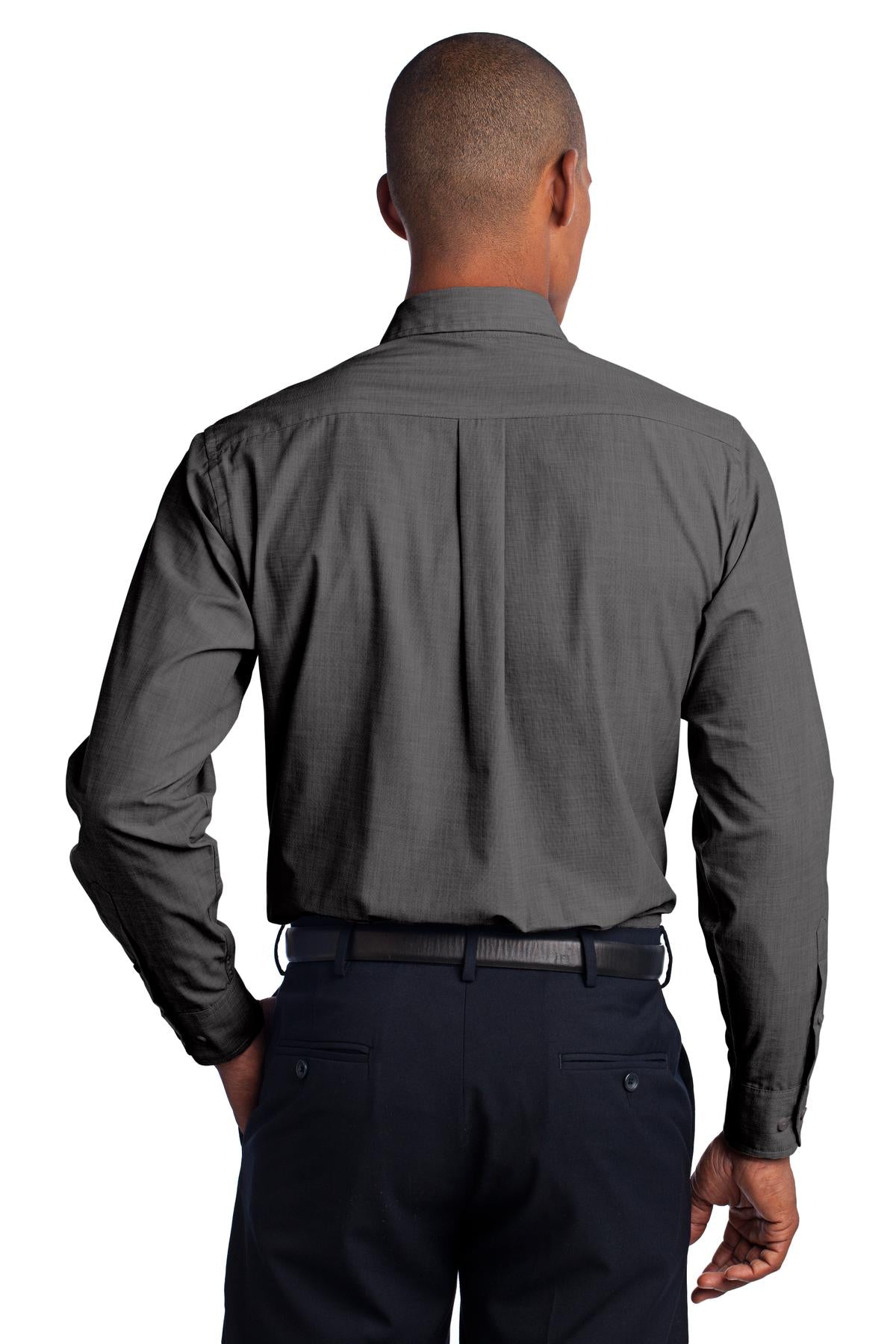 Custom Embroidered Port Authority Crosshatch Easy Care Shirt. S640,Soft Black