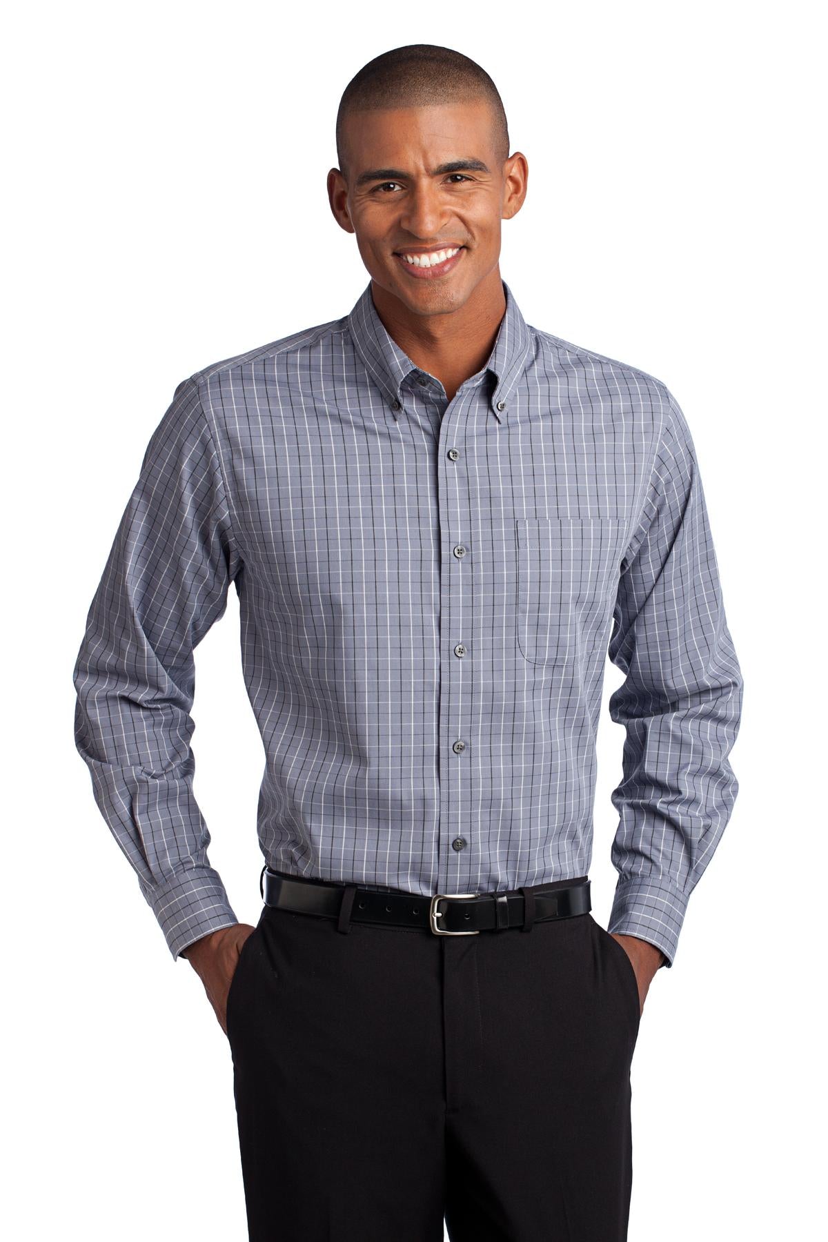 Custom Embroidered Port Authority Clothing Tops in Grey/ White