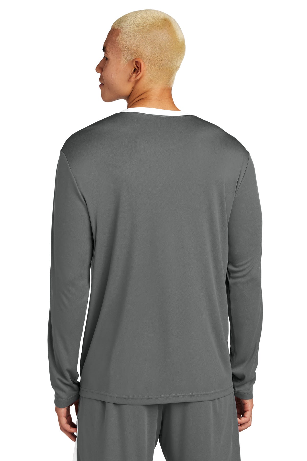 Custom Embroidered Sport-Tek Competitor United Long Sleeve Crew ST100LS,Iron Grey/ White