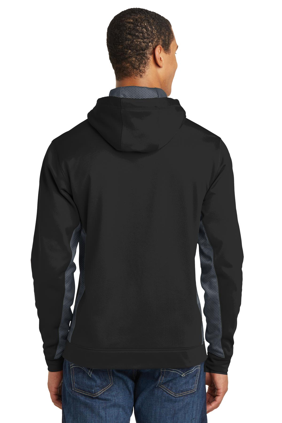 Custom Embroidered Sport-Tek Sport-Wick CamoHex Fleece Colorblock Hooded Pullover. ST239,Black/ Dark Smoke Grey