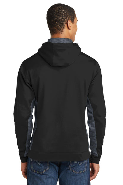 Custom Embroidered Sport-Tek Sport-Wick CamoHex Fleece Colorblock Hooded Pullover. ST239,Black/ Dark Smoke Grey