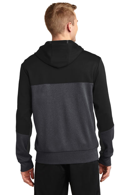 Custom Embroidered Sport-Tek Tech Fleece Colorblock Full-Zip Hooded Jacket. ST245,Black/ Graphite Heather/ Black