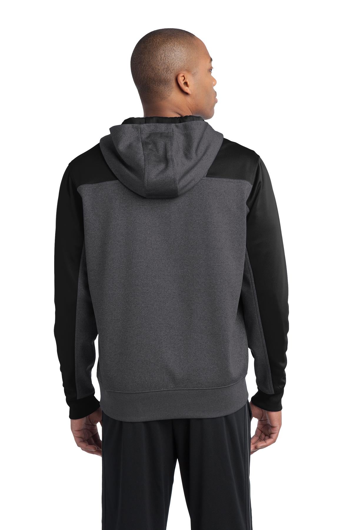 Custom Embroidered Sport-Tek  Tech Fleece Colorblock 1/4-Zip Hooded Sweatshirt. ST249,Graphite Heather/ Black