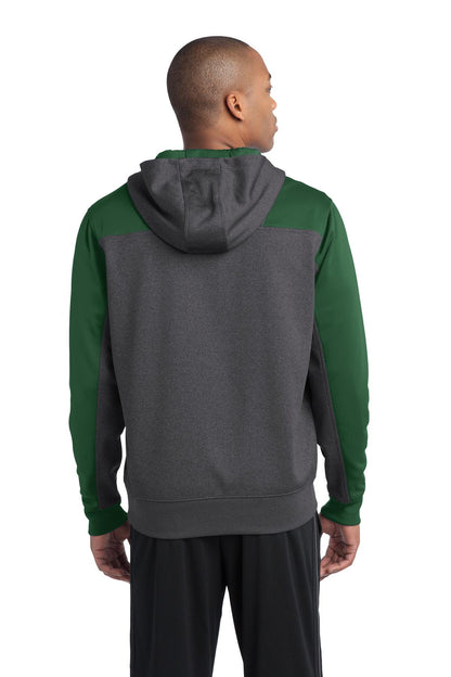 Custom Embroidered Sport-Tek  Tech Fleece Colorblock 1/4-Zip Hooded Sweatshirt. ST249,Graphite Heather/ Forest Green