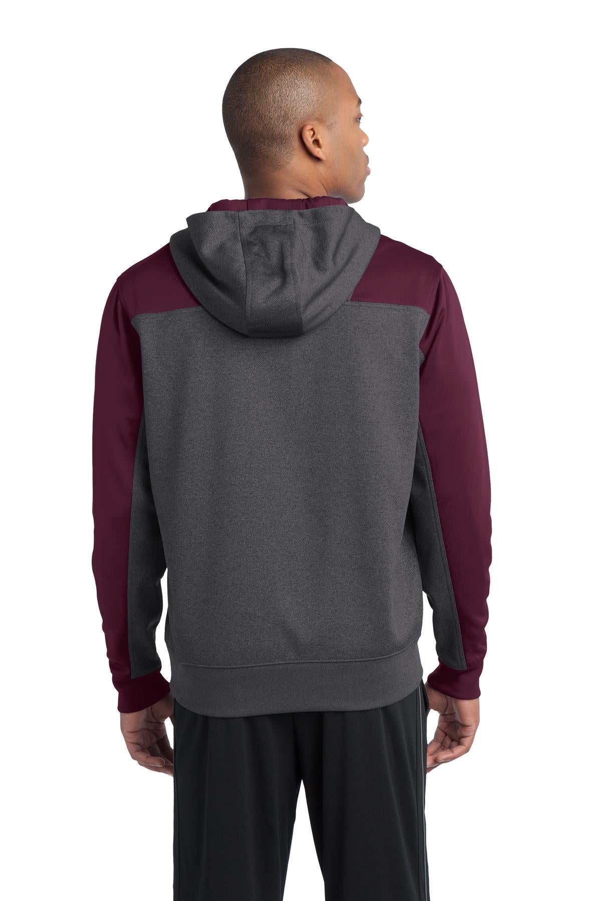 Custom Embroidered Sport-Tek  Tech Fleece Colorblock 1/4-Zip Hooded Sweatshirt. ST249,Graphite Heather/ Maroon