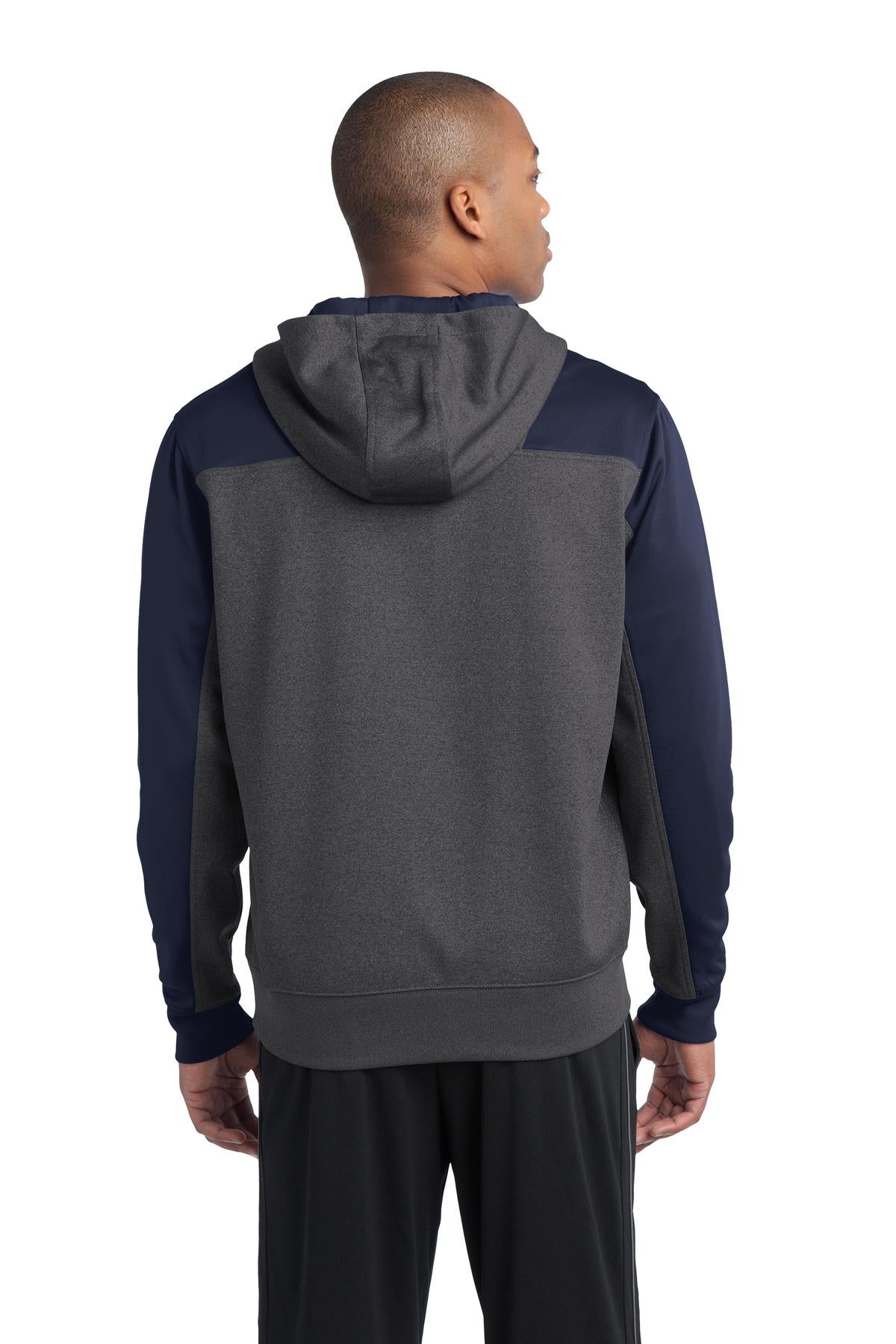 Custom Embroidered Sport-Tek  Tech Fleece Colorblock 1/4-Zip Hooded Sweatshirt. ST249,Graphite Heather/ True Navy