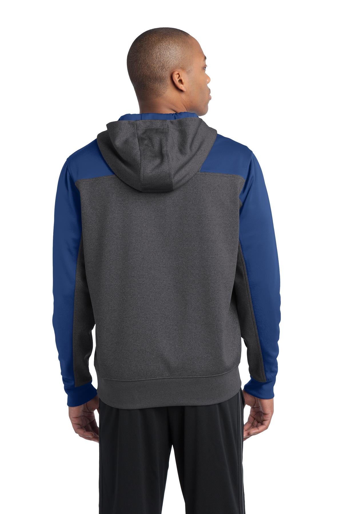 Custom Embroidered Sport-Tek  Tech Fleece Colorblock 1/4-Zip Hooded Sweatshirt. ST249,Graphite Heather/ True Royal