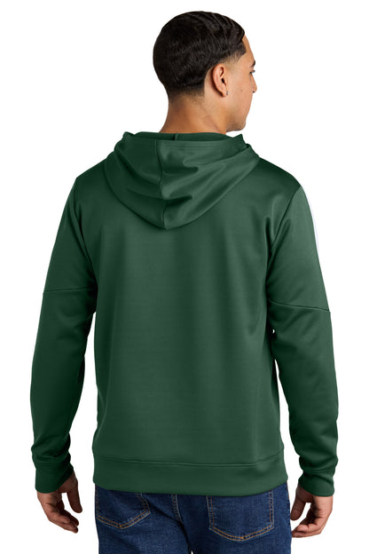 Custom Embroidered Sport-Tek Sport-Wick Fleece United Pullover Hoodie ST255,Forest Green/ White