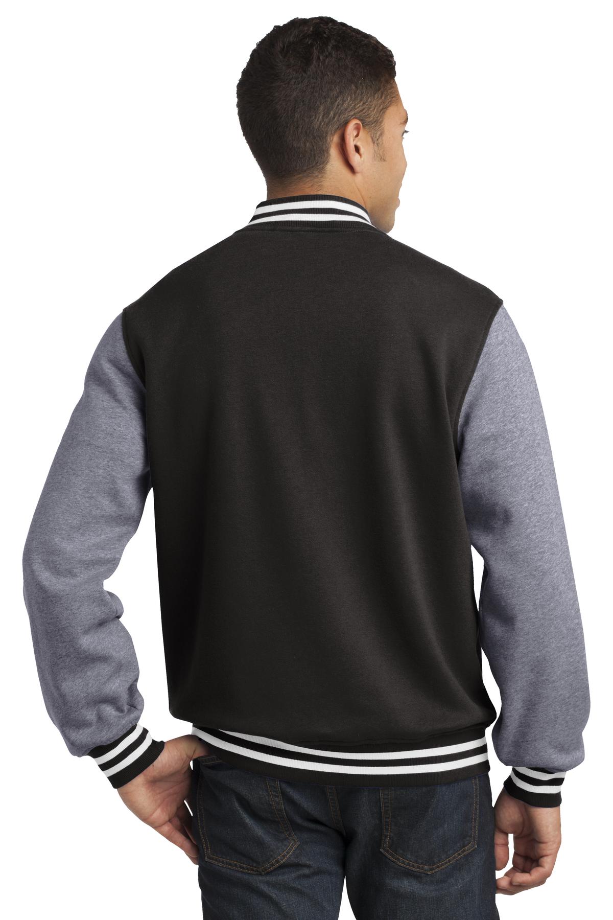 Custom Embroidered Sport-Tek Fleece Letterman Jacket. ST270,Black/ Vintage Heather