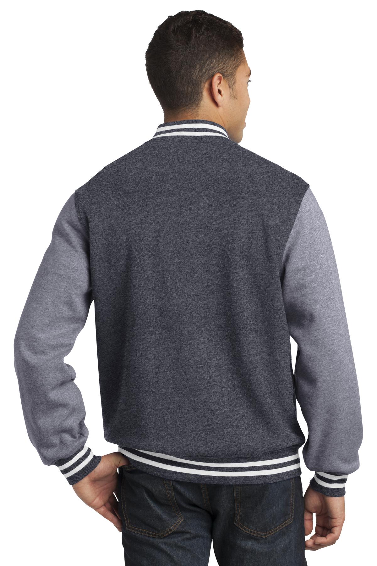 Custom Embroidered Sport-Tek Fleece Letterman Jacket. ST270,Graphite Heather/ Vintage Heather