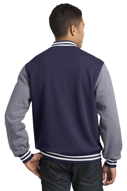 Custom Embroidered Sport-Tek Fleece Letterman Jacket. ST270,True Navy/ Vintage Heather