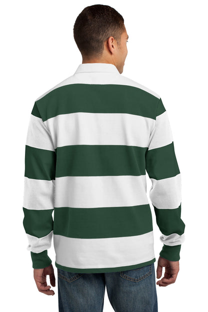 Custom Embroidered Sport-Tek Classic Long Sleeve Rugby Polo. ST301,Forest Green/ White