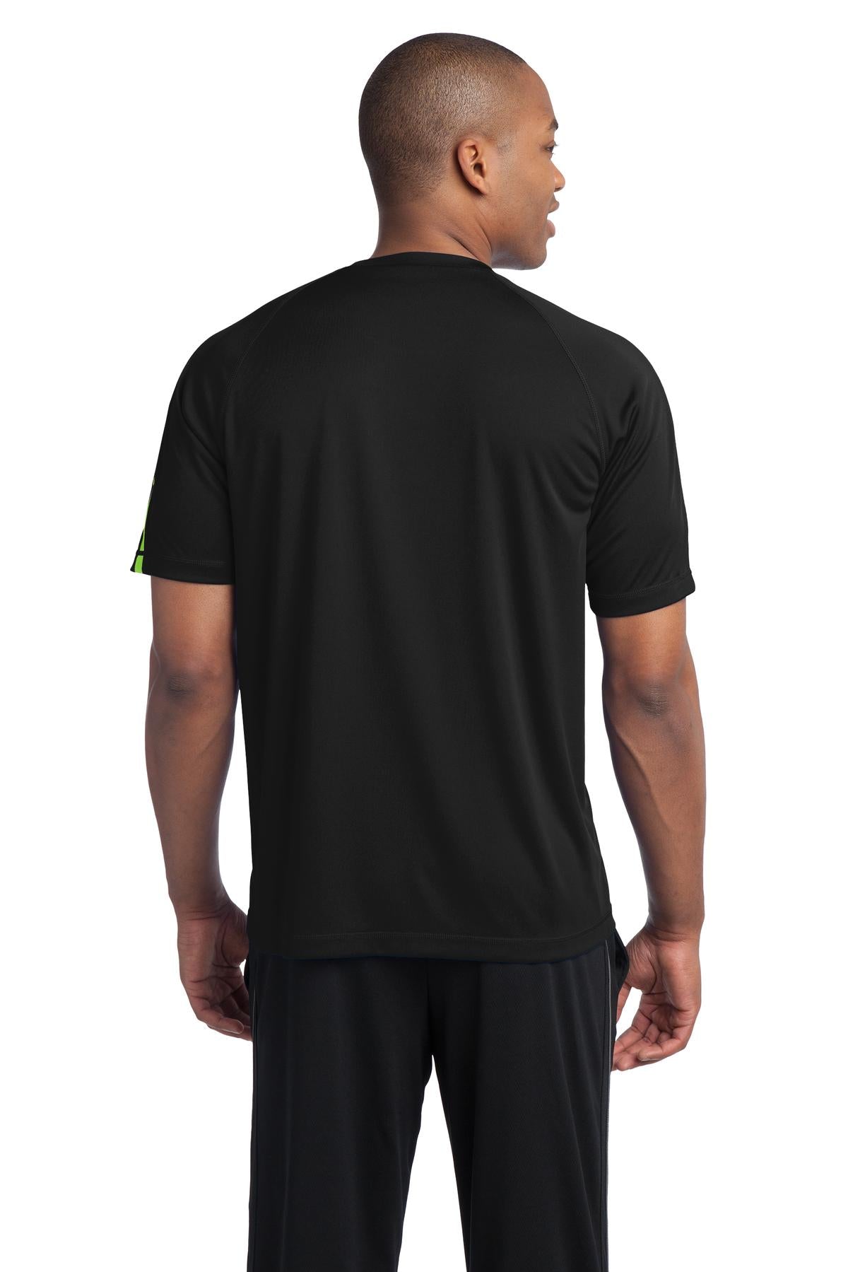 Custom Embroidered Sport-Tek Colorblock PosiCharge Competitor Tee. ST351,Black/ Lime Shock