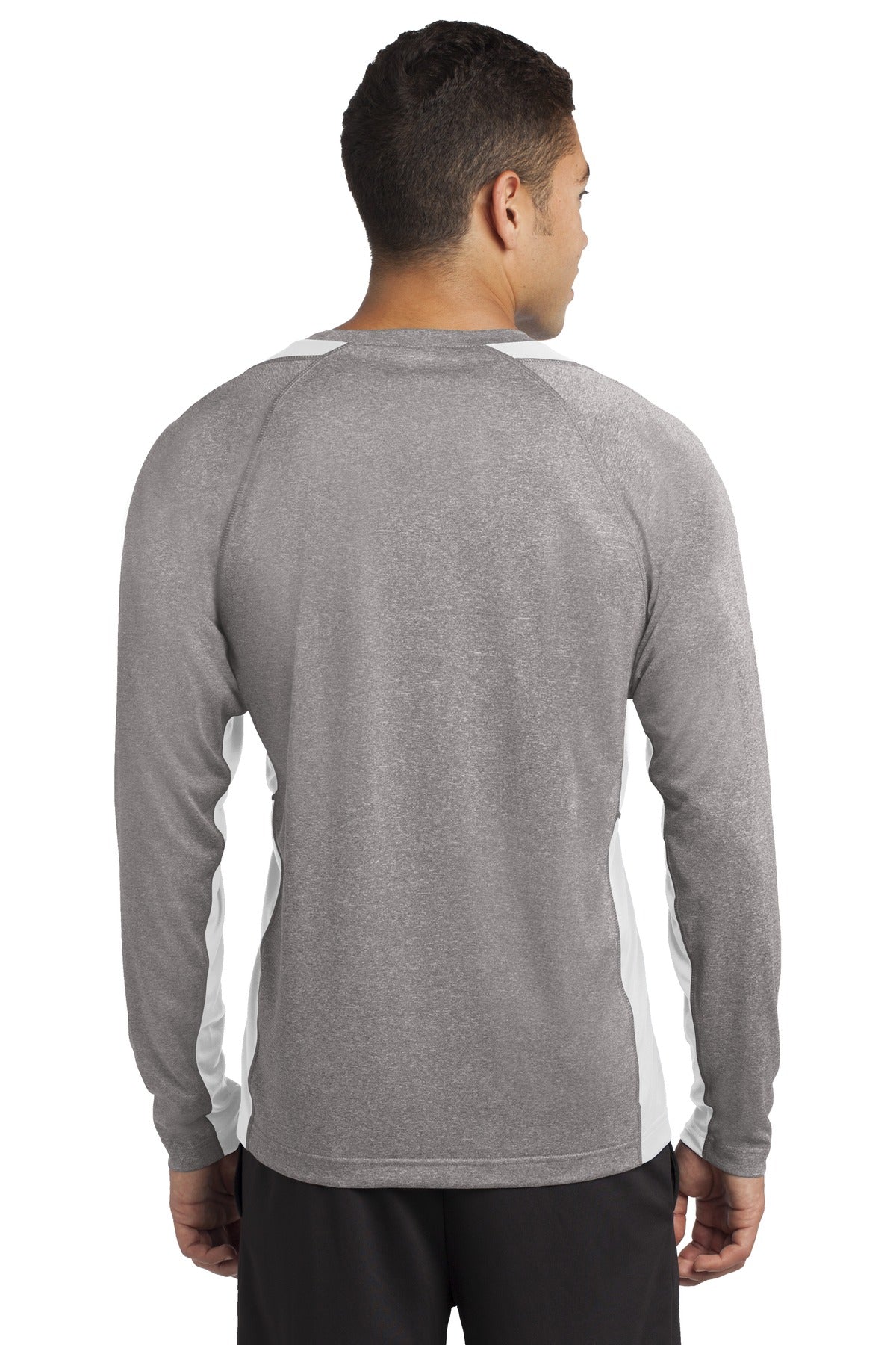 Custom Embroidered Sport-Tek Long Sleeve Heather Colorblock Contender Tee. ST361LS,Vintage Heather/ White