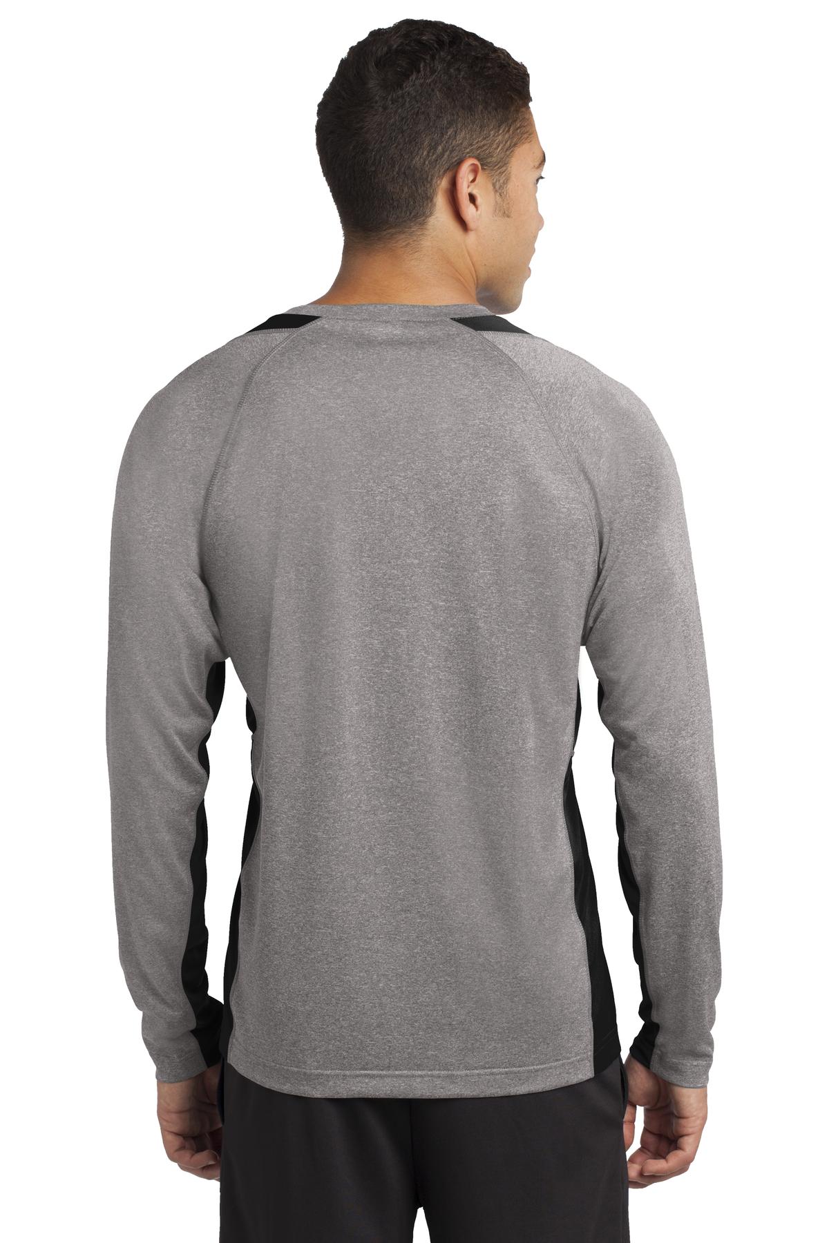 Custom Embroidered Sport-Tek Long Sleeve Heather Colorblock Contender Tee. ST361LS,Vintage Heather/ Black