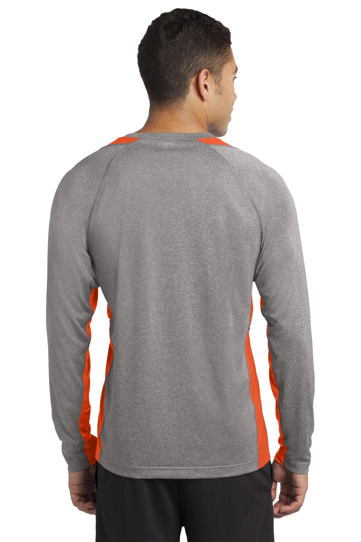 Custom Embroidered Sport-Tek Long Sleeve Heather Colorblock Contender Tee. ST361LS,Vintage Heather/ Deep Orange