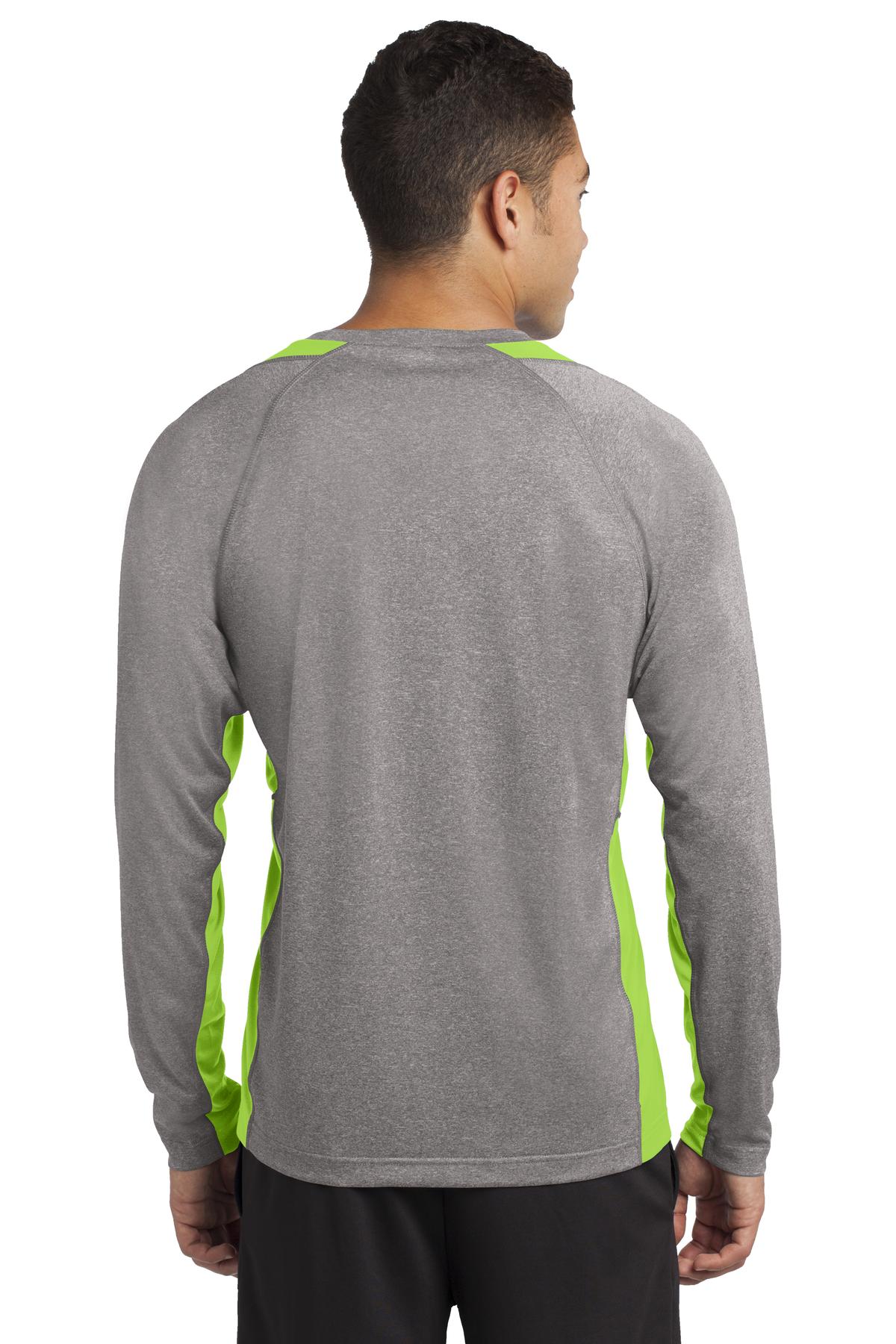 Custom Embroidered Sport-Tek Long Sleeve Heather Colorblock Contender Tee. ST361LS,Vintage Heather/ Lime Shock