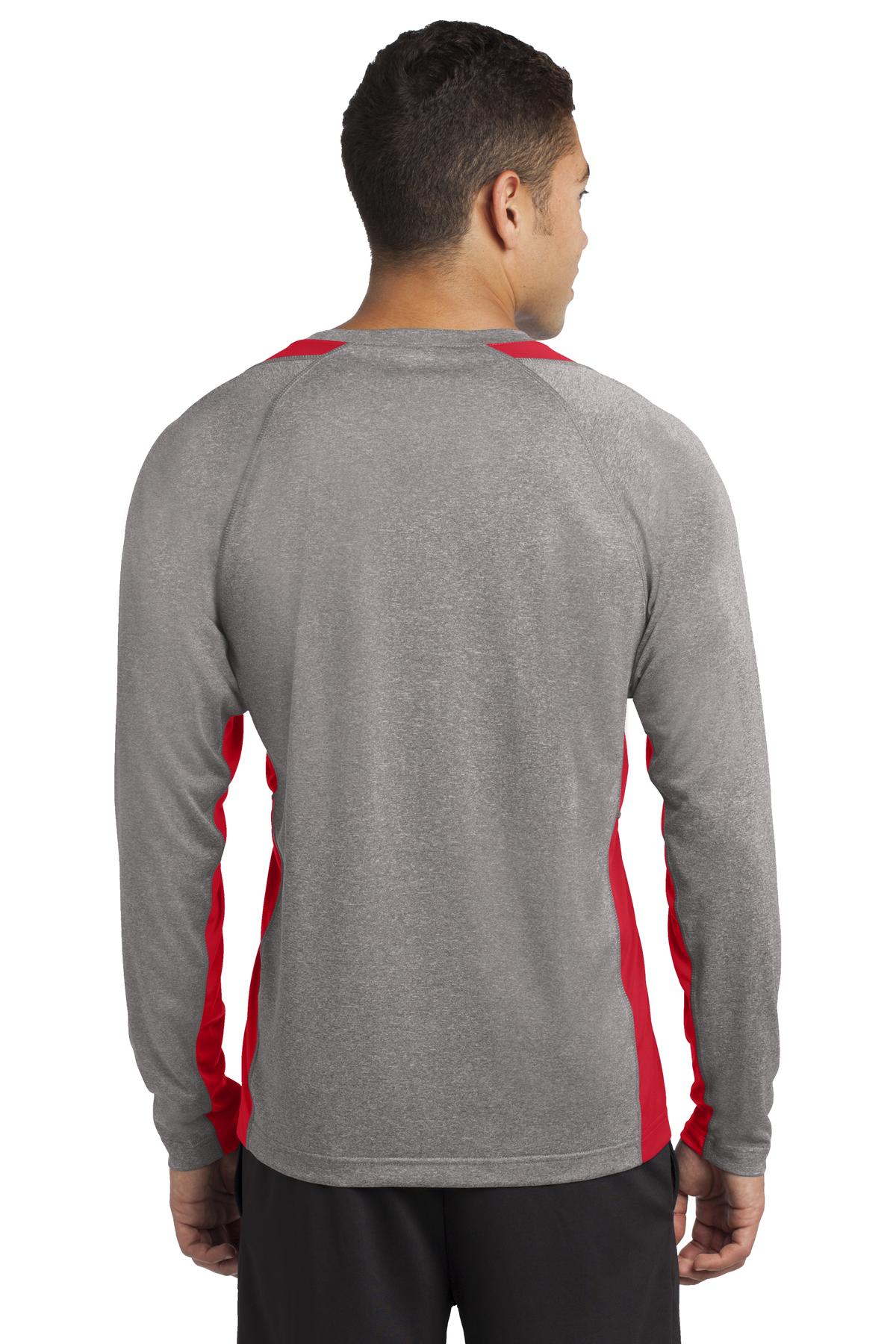 Custom Embroidered Sport-Tek Long Sleeve Heather Colorblock Contender Tee. ST361LS,Vintage Heather/ True Red