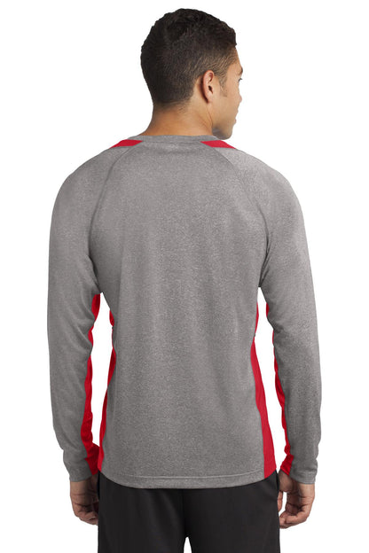 Custom Embroidered Sport-Tek Long Sleeve Heather Colorblock Contender Tee. ST361LS,Vintage Heather/ True Red