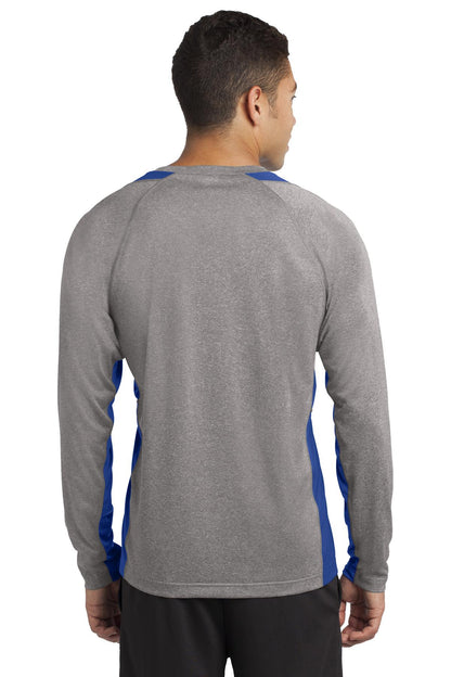 Custom Embroidered Sport-Tek Long Sleeve Heather Colorblock Contender Tee. ST361LS,Vintage Heather/ True Royal