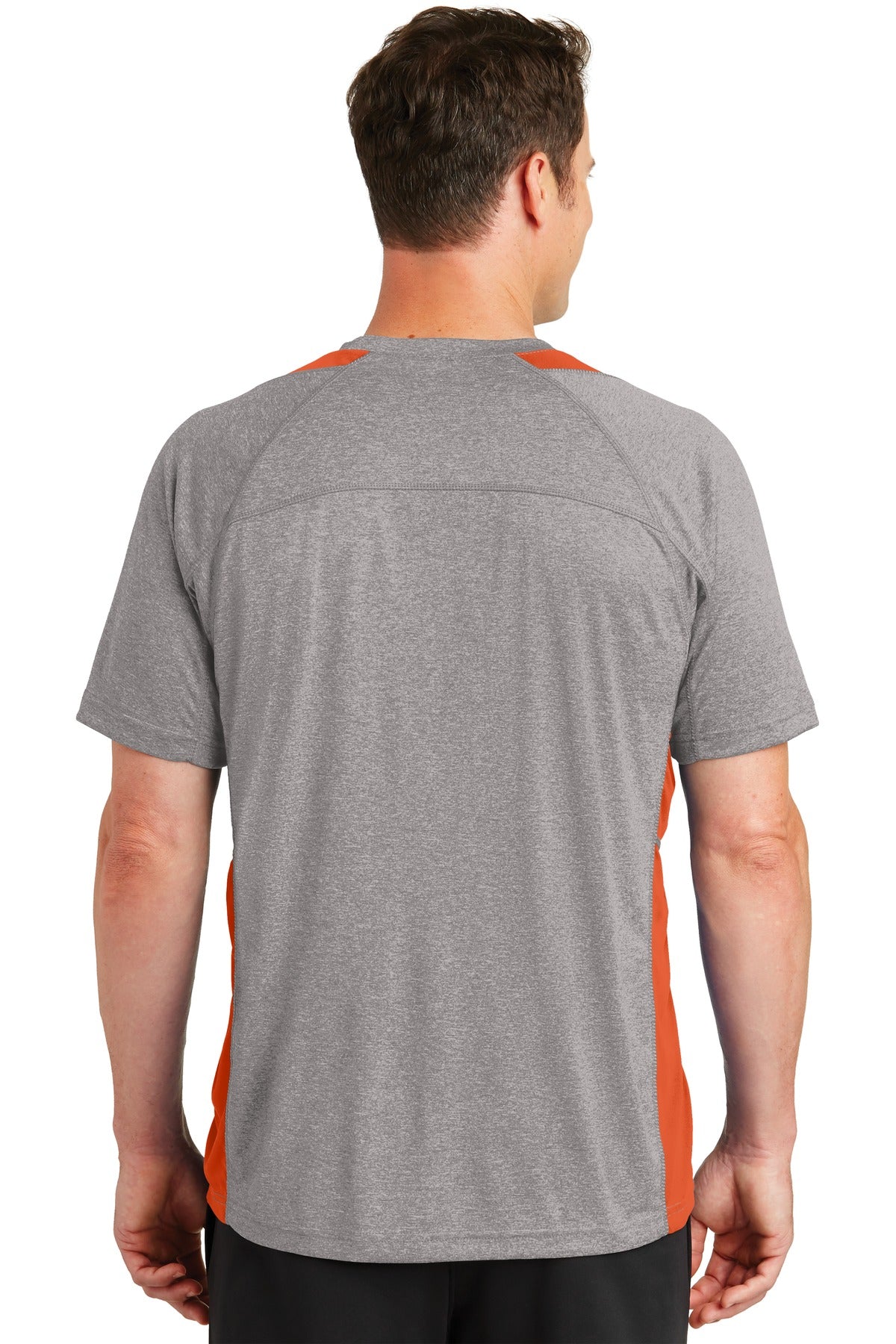 Custom Embroidered Sport-Tek Heather Colorblock Contender Tee. ST361,Vintage Heather/ Deep Orange