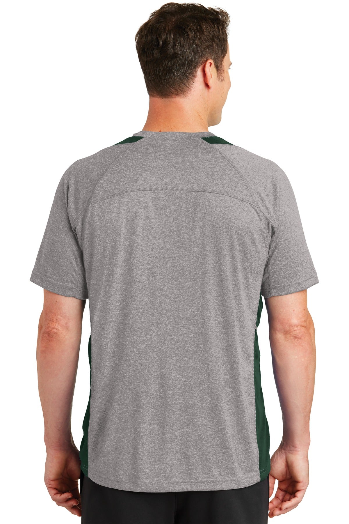 Custom Embroidered Sport-Tek Heather Colorblock Contender Tee. ST361,Vintage Heather/ Forest Green