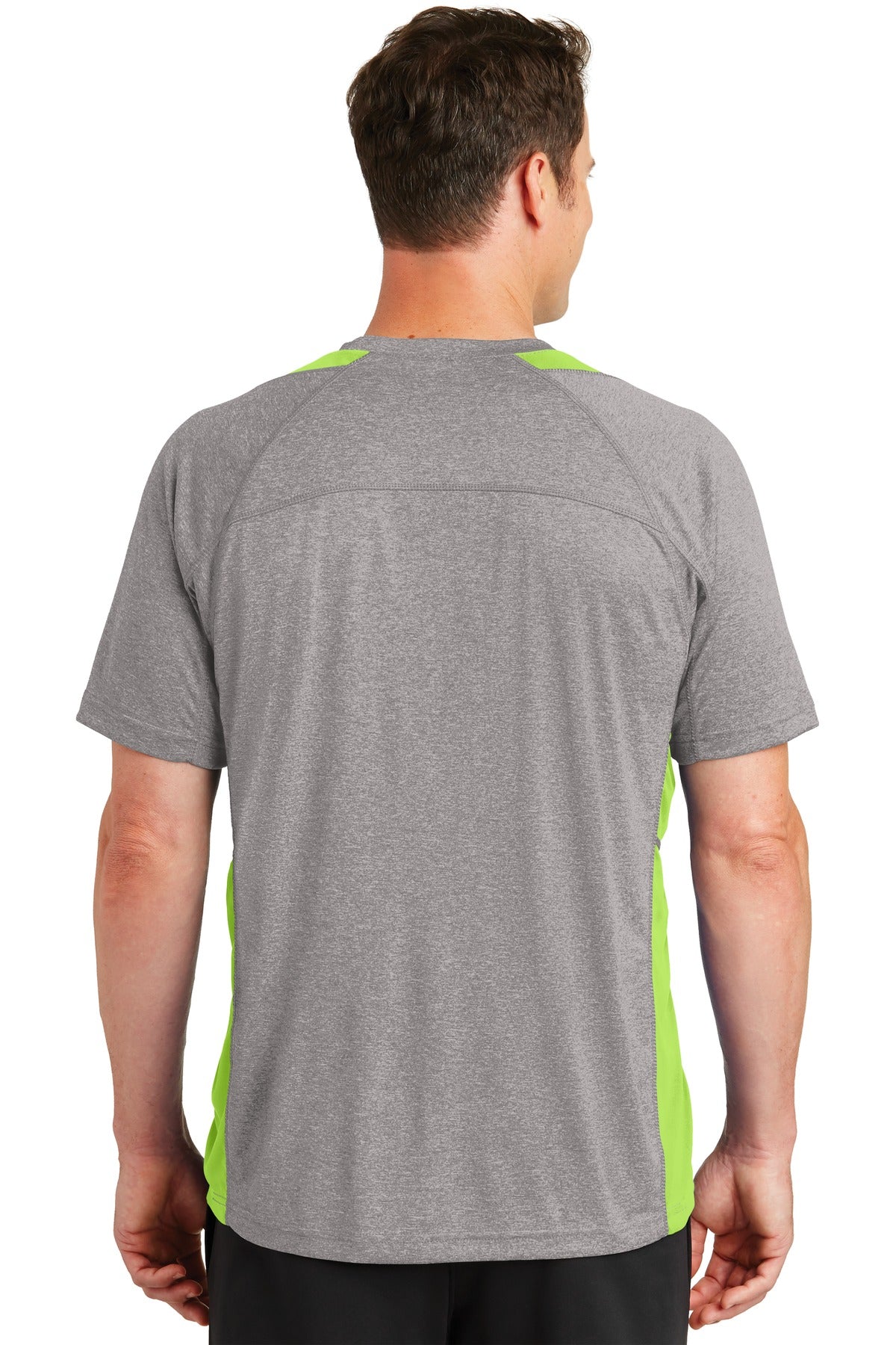 Custom Embroidered Sport-Tek Heather Colorblock Contender Tee. ST361,Vintage Heather/ Lime Shock