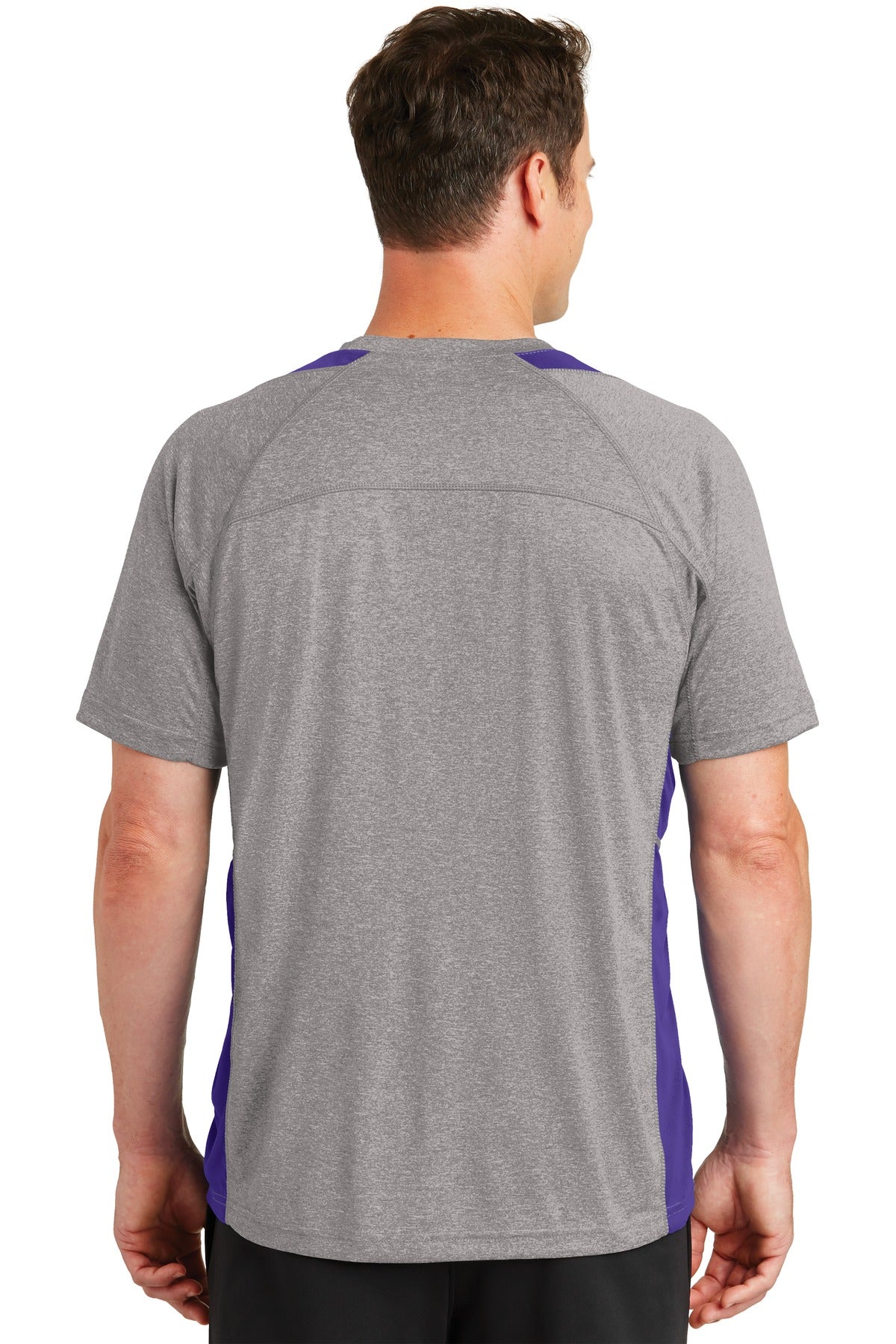 Custom Embroidered Sport-Tek Heather Colorblock Contender Tee. ST361,Vintage Heather/ Purple