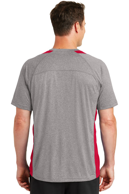 Custom Embroidered Sport-Tek Heather Colorblock Contender Tee. ST361,Vintage Heather/ True Red