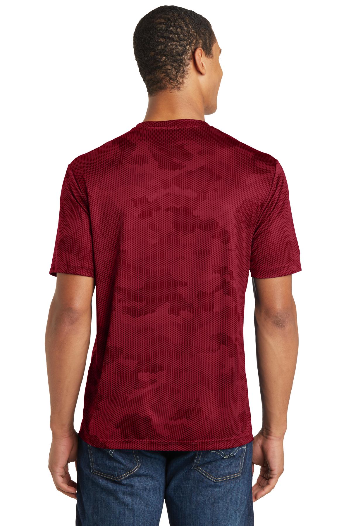 Custom Embroidered Sport-Tek CamoHex Tee. ST370,Deep Red