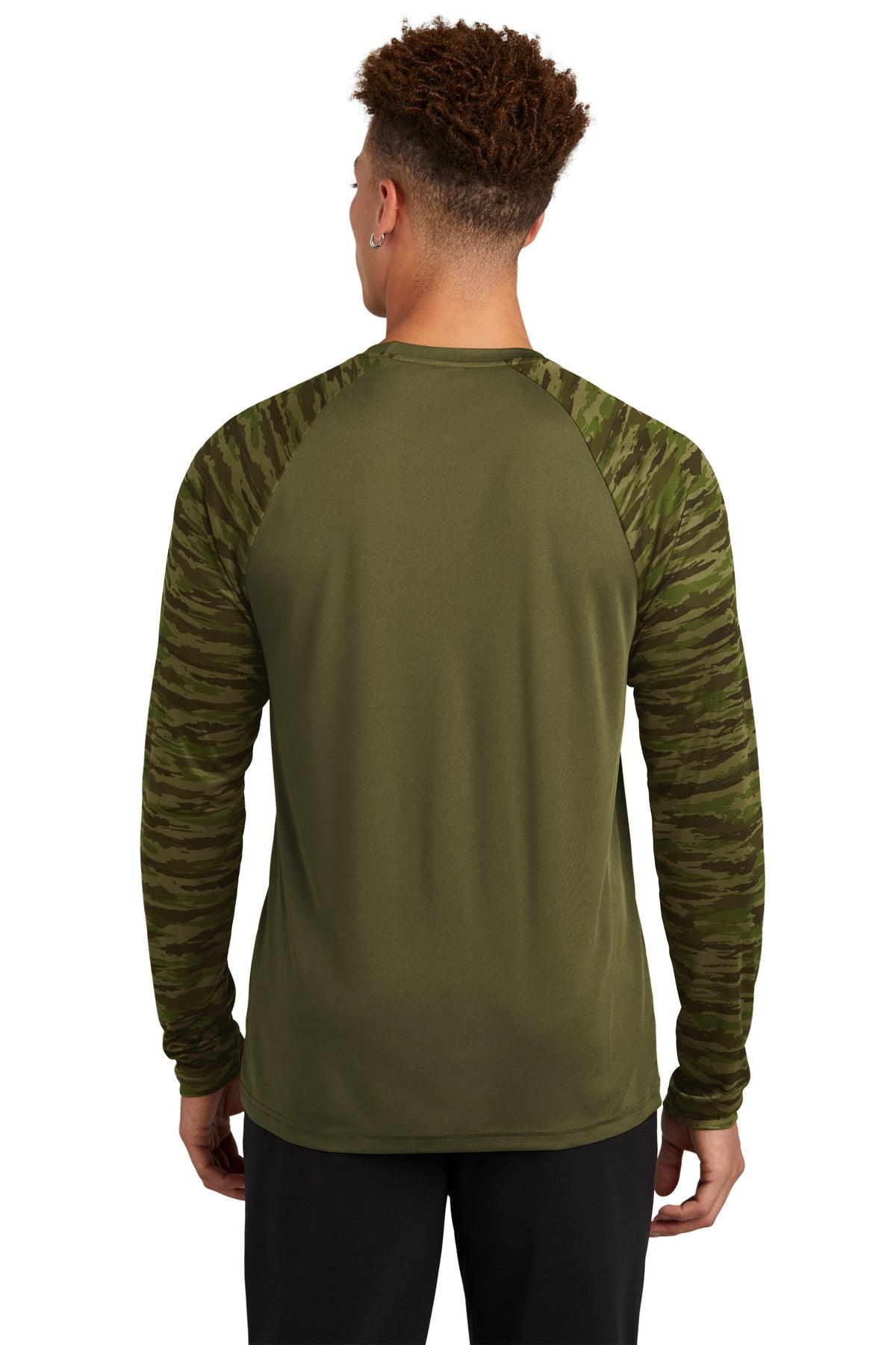 Custom Embroidered Sport-Tek Drift Camo Colorblock Long Sleeve Tee ST376LS,Olive Drab Green