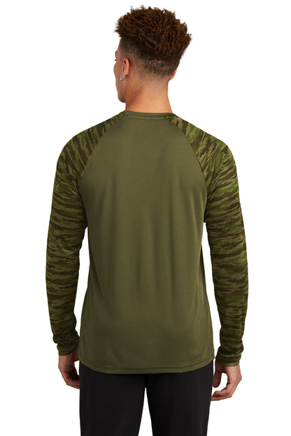 Custom Embroidered Sport-Tek Drift Camo Colorblock Long Sleeve Tee ST376LS,Olive Drab Green
