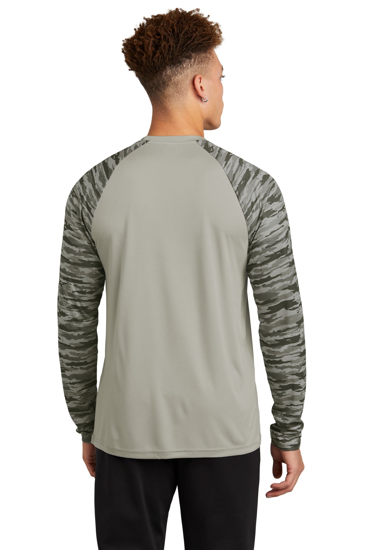 Custom Embroidered Sport-Tek Drift Camo Colorblock Long Sleeve Tee ST376LS,Silver