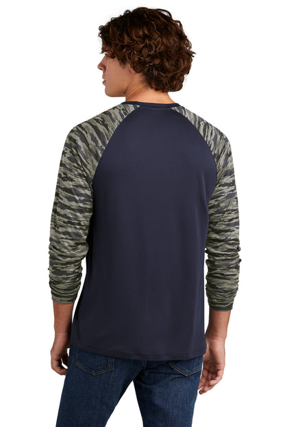 Custom Embroidered Sport-Tek Drift Camo Colorblock Long Sleeve Tee ST376LS,True Navy