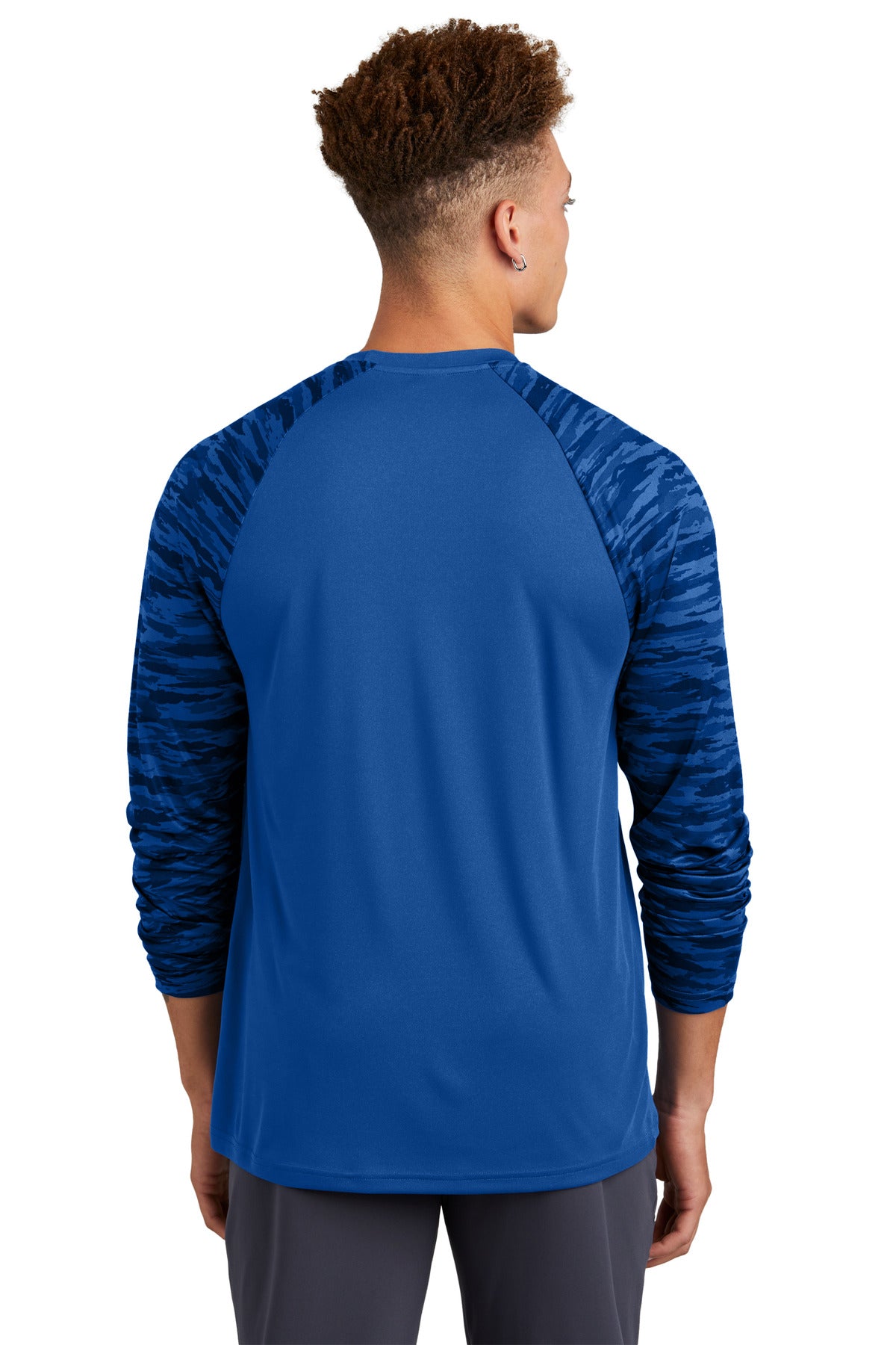 Custom Embroidered Sport-Tek Drift Camo Colorblock Long Sleeve Tee ST376LS,True Royal