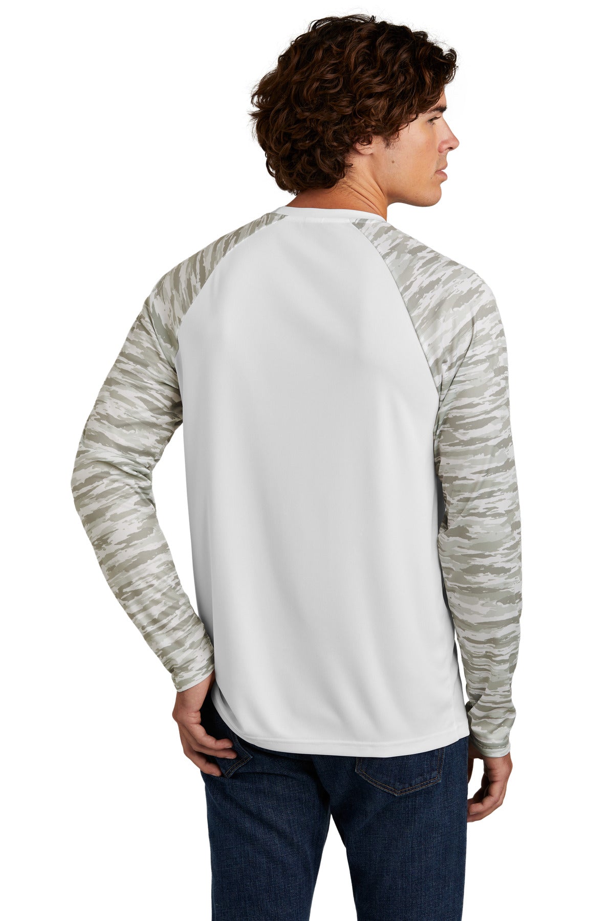 Custom Embroidered Sport-Tek Drift Camo Colorblock Long Sleeve Tee ST376LS,White
