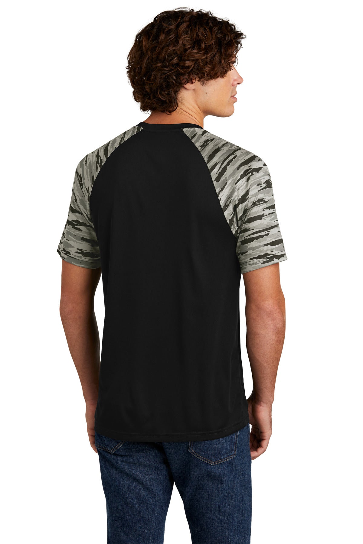 Custom Embroidered Sport-Tek Drift Camo Colorblock Tee ST376,Black